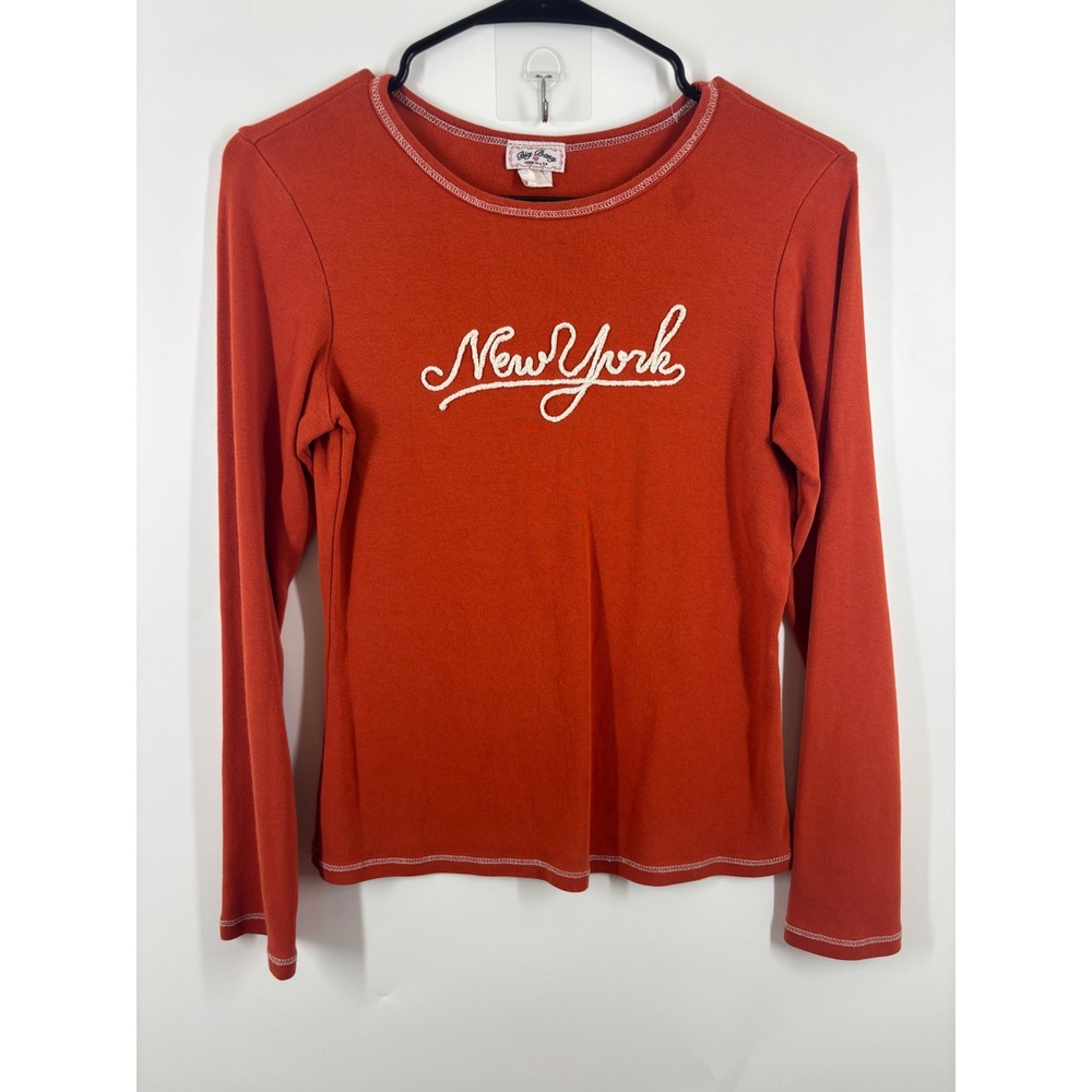 Big Bang Vintage Y2K New York Script Long Sleeve Top Burnt Orange Medium